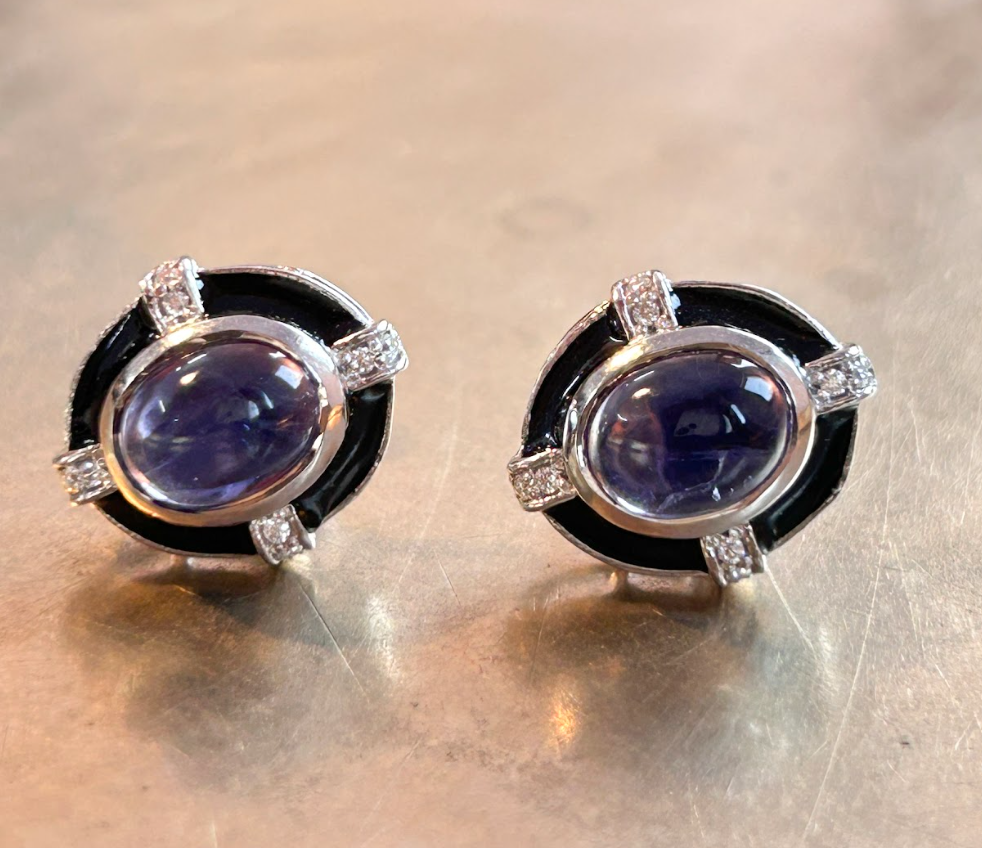 925 Silver Iolite Moissanite Stud Earring - Amrrutam Jewellery