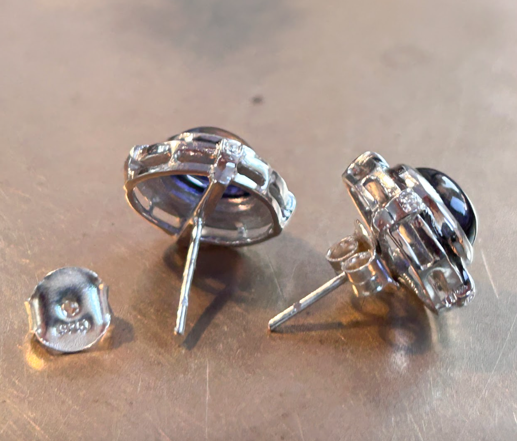 925 Silver Iolite Moissanite Stud Earring - Amrrutam Jewellery