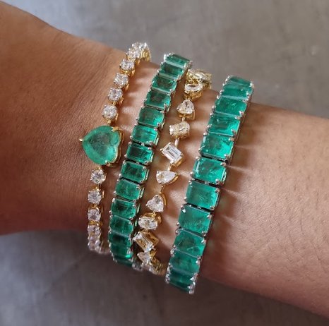 925 Silver Ashley Emerald CZ Bracelet Set - Amrrutam Jewellery