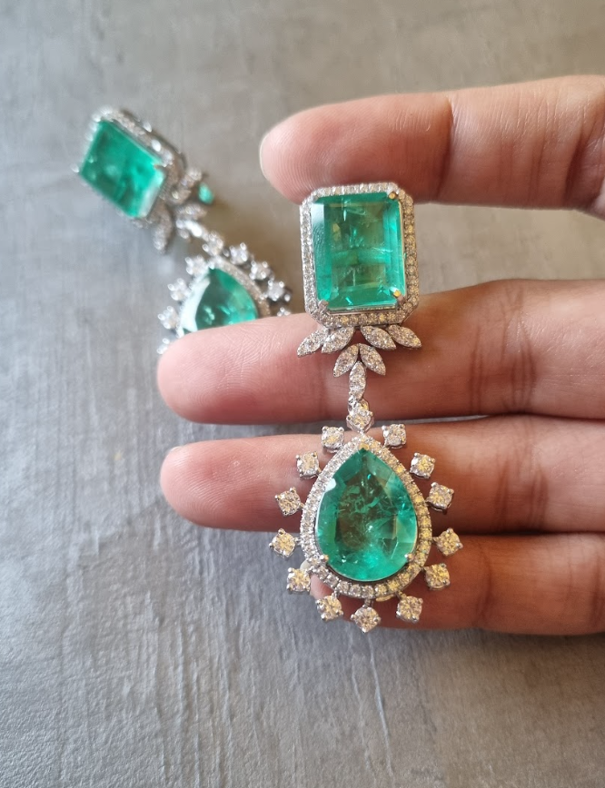 925 Silver Madelyn Emerald CZ Earrings - Amrrutam Jewellery