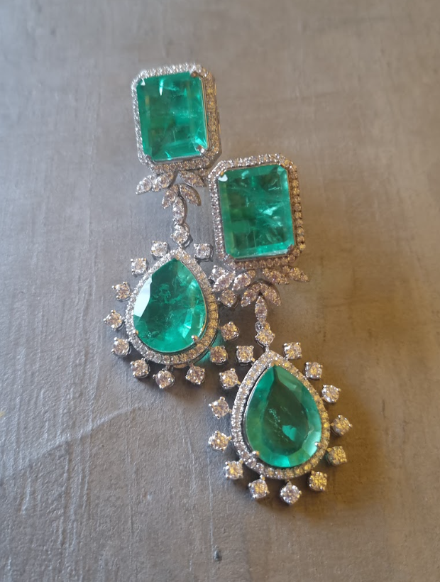 925 Silver Madelyn Emerald CZ Earrings - Amrrutam Jewellery