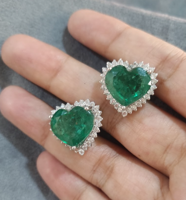 925 Silver Tesoro Emerald CZ Earrings - Amrrutam Jewellery