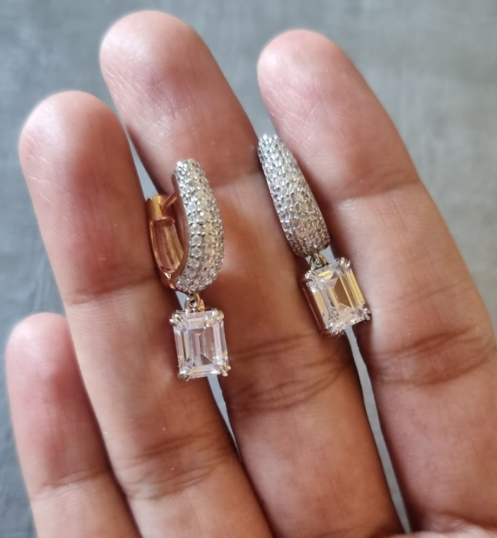 925 Silver Dreke CZ Hoop Earrings - Amrrutam Jewellery