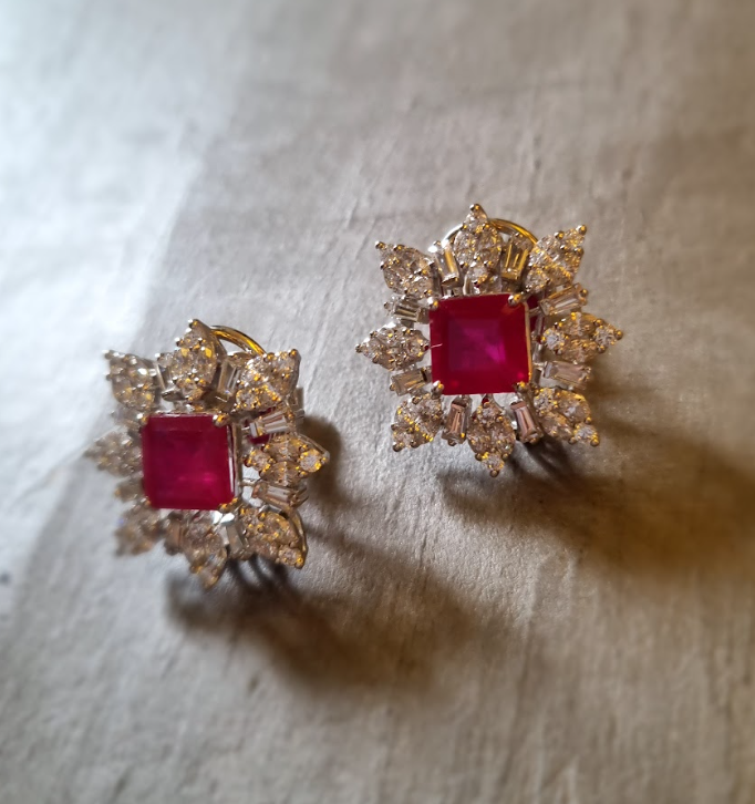 925 Silver Gabriel CZ Ruby Stud Earrings