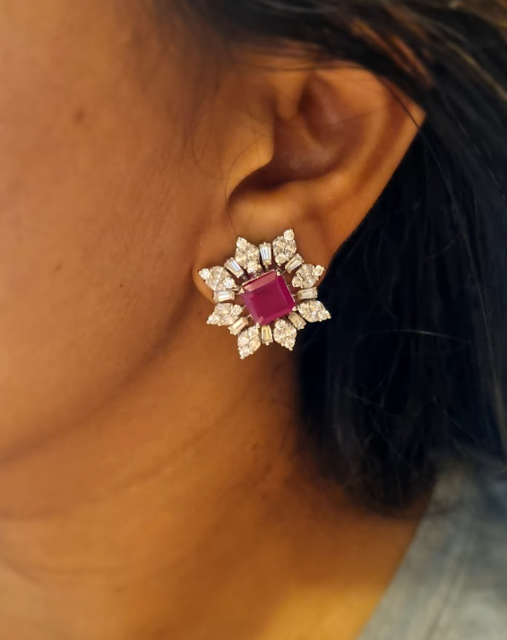 925 Silver Gabriel CZ Ruby Stud Earrings