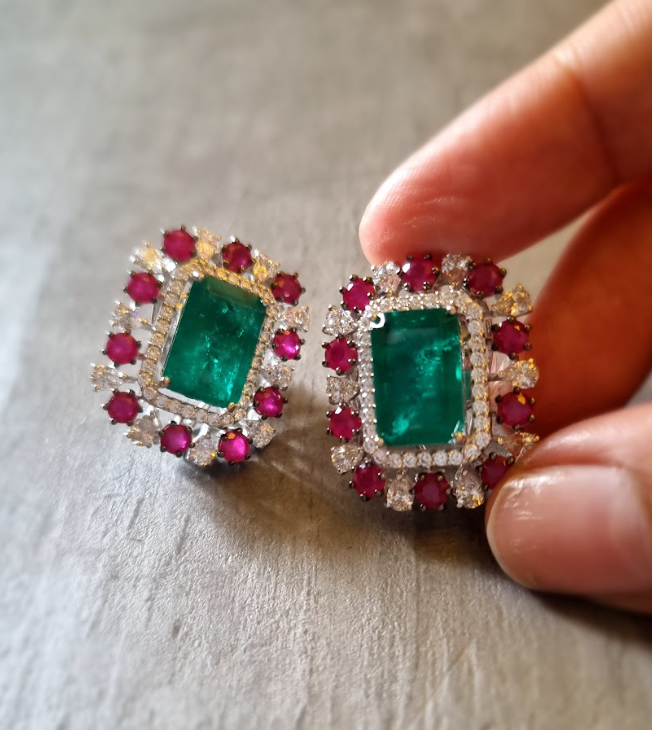 925 Silver Morris CZ Emerald Stud Earrings