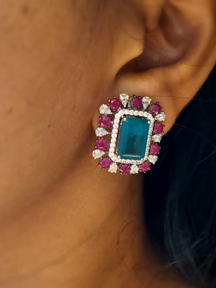 925 Silver Morris CZ Emerald Stud Earrings