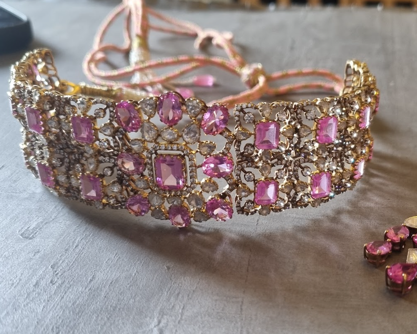 925 Silver Tiara Pink Rose Gold Choker Necklace