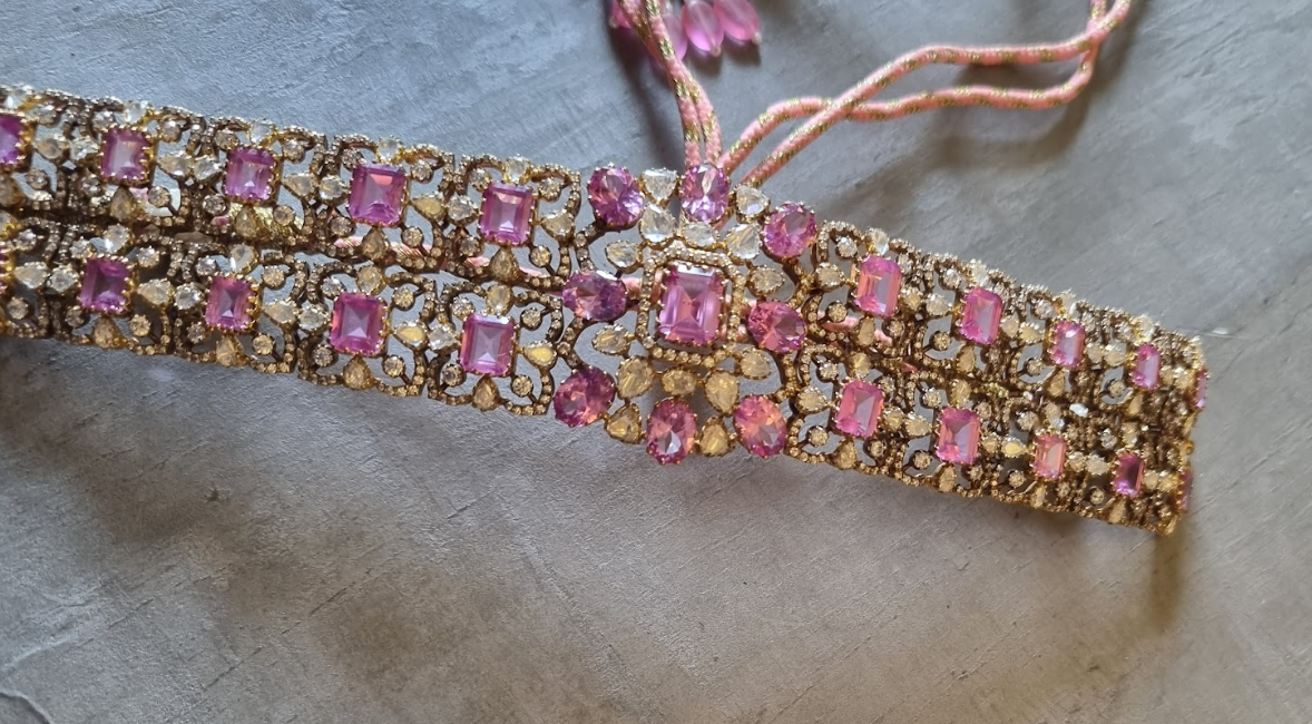 925 Silver Tiara Pink Rose Gold Choker Necklace