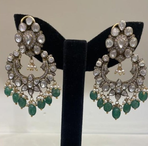 925 Silver Bela Polki Chandbali Earring - Amrrutam 