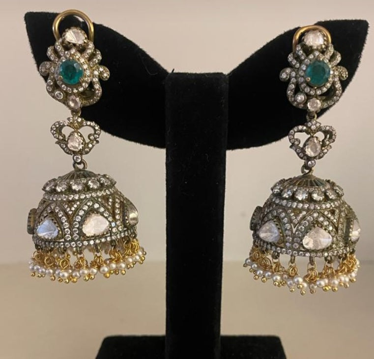 925 Silver Chandni Polki Jhumka Earring - Amrrutam 