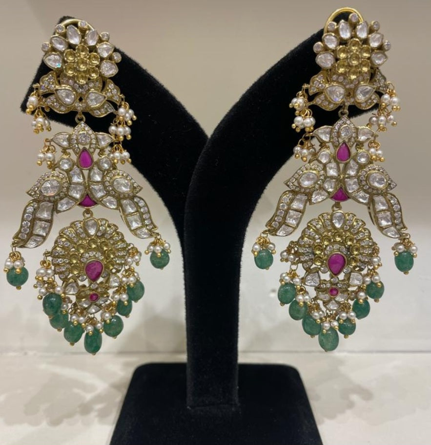 925 Silver Vandani Polki Chandbali Earring - Amrrutam 