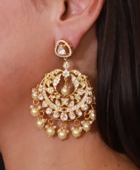 925 Silver Saniya Polki Chandbali Earring - Amrrutam Jewellery