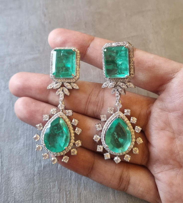925 Silver Madelyn Emerald CZ Earrings - Amrrutam Jewellery