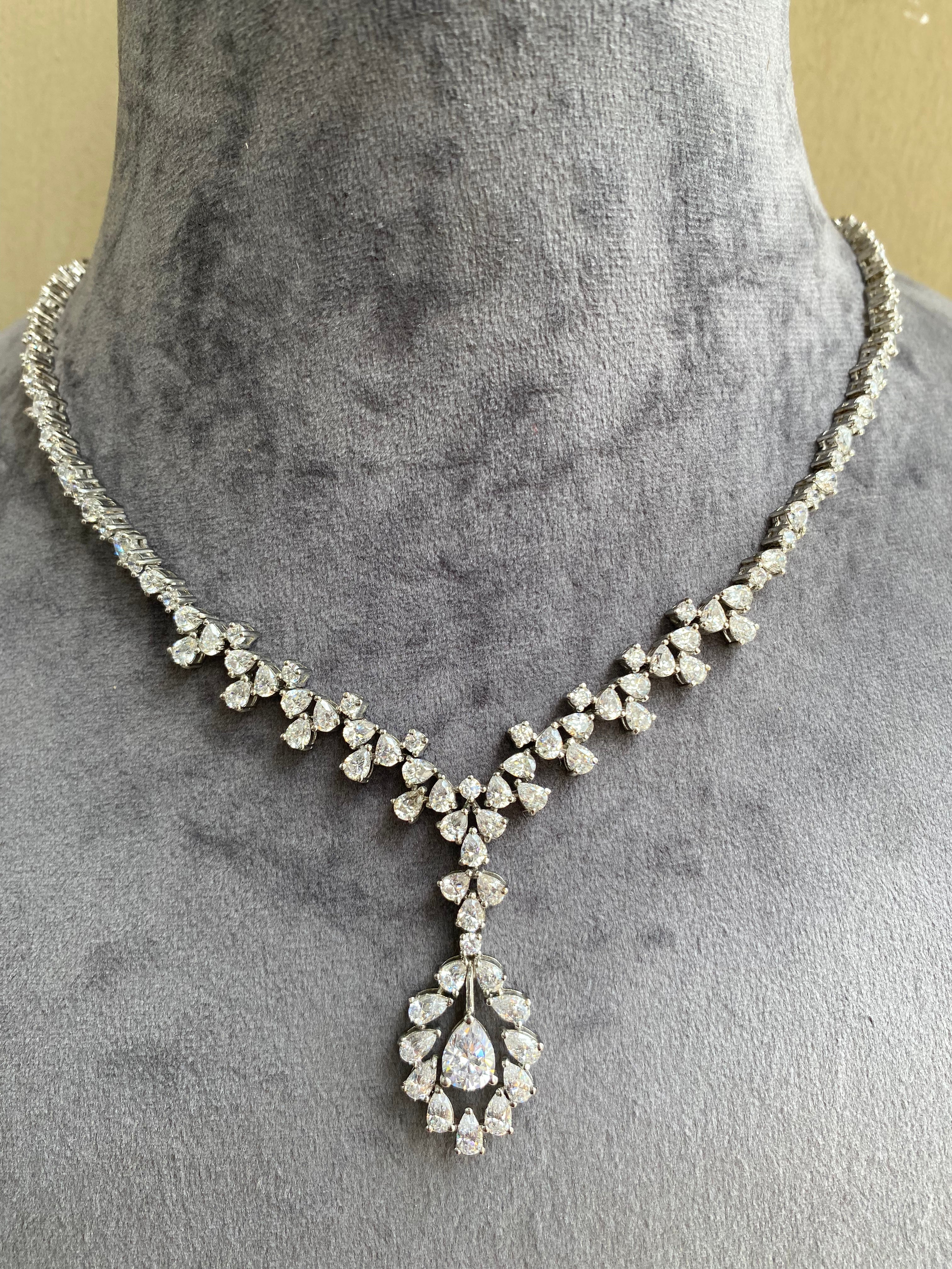 925 Silver Swarovski Princess Necklace - Amrrutam Jewellery