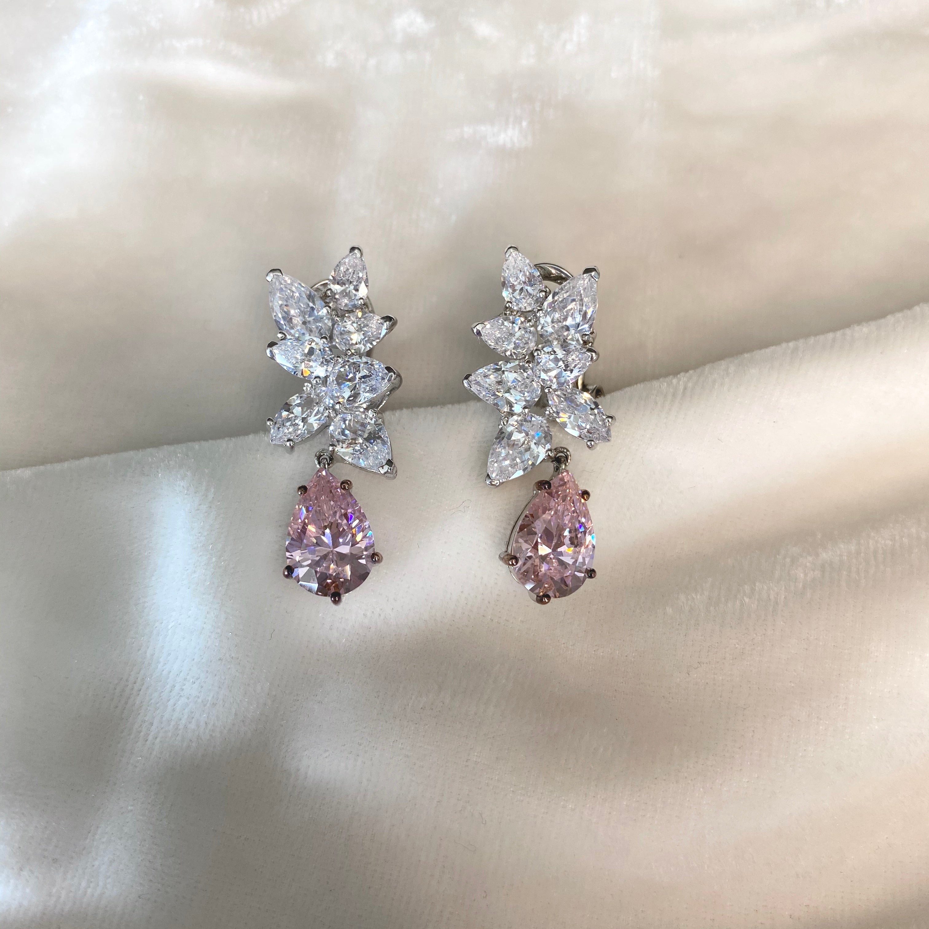 925 Silver Pink Swarovski Earrings - Amrrutam