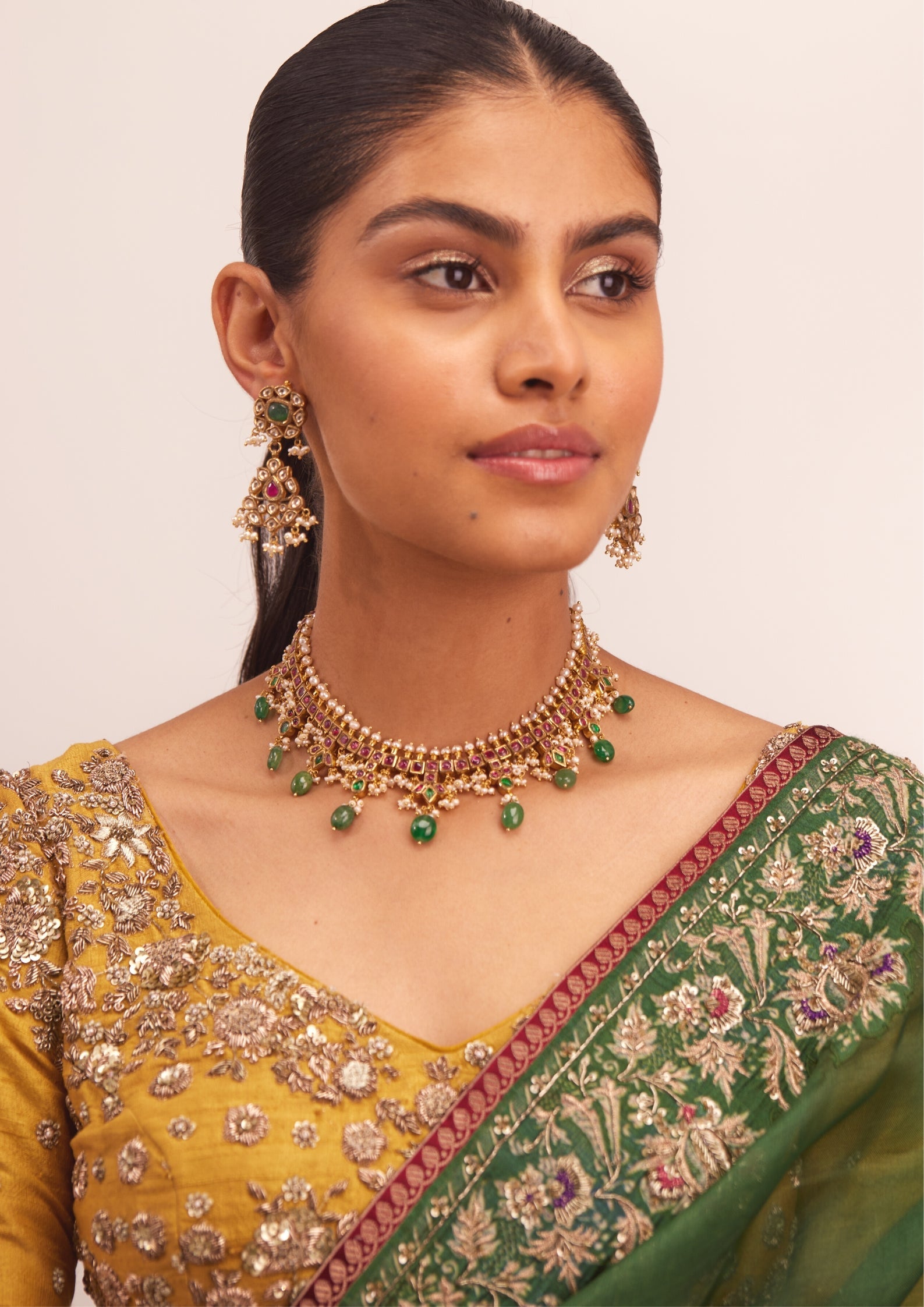 925 Silver Jinavat Polki Choker Necklace Set - Amrrutam