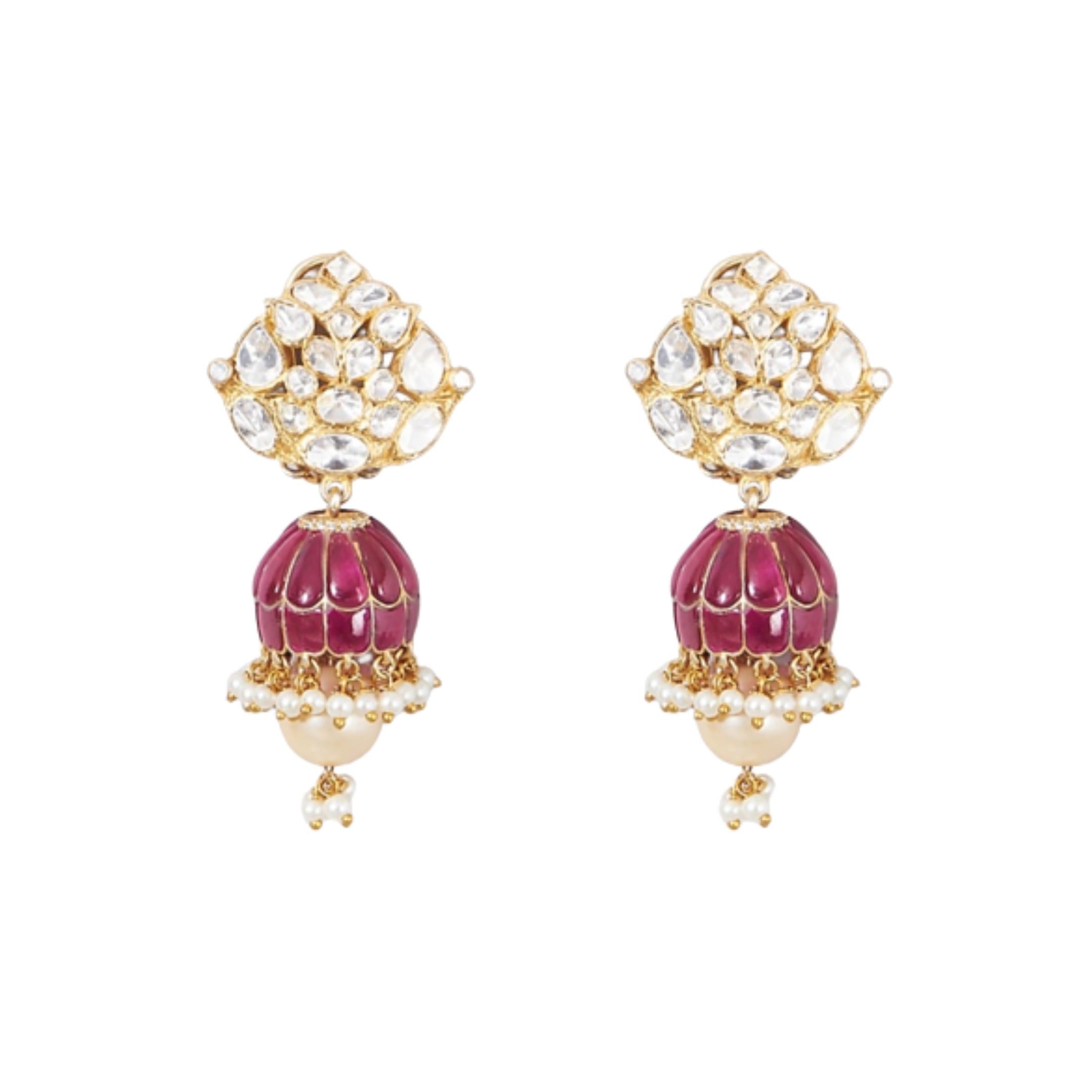 925 Silver Pink Jhumki Earrings - Amrrutam