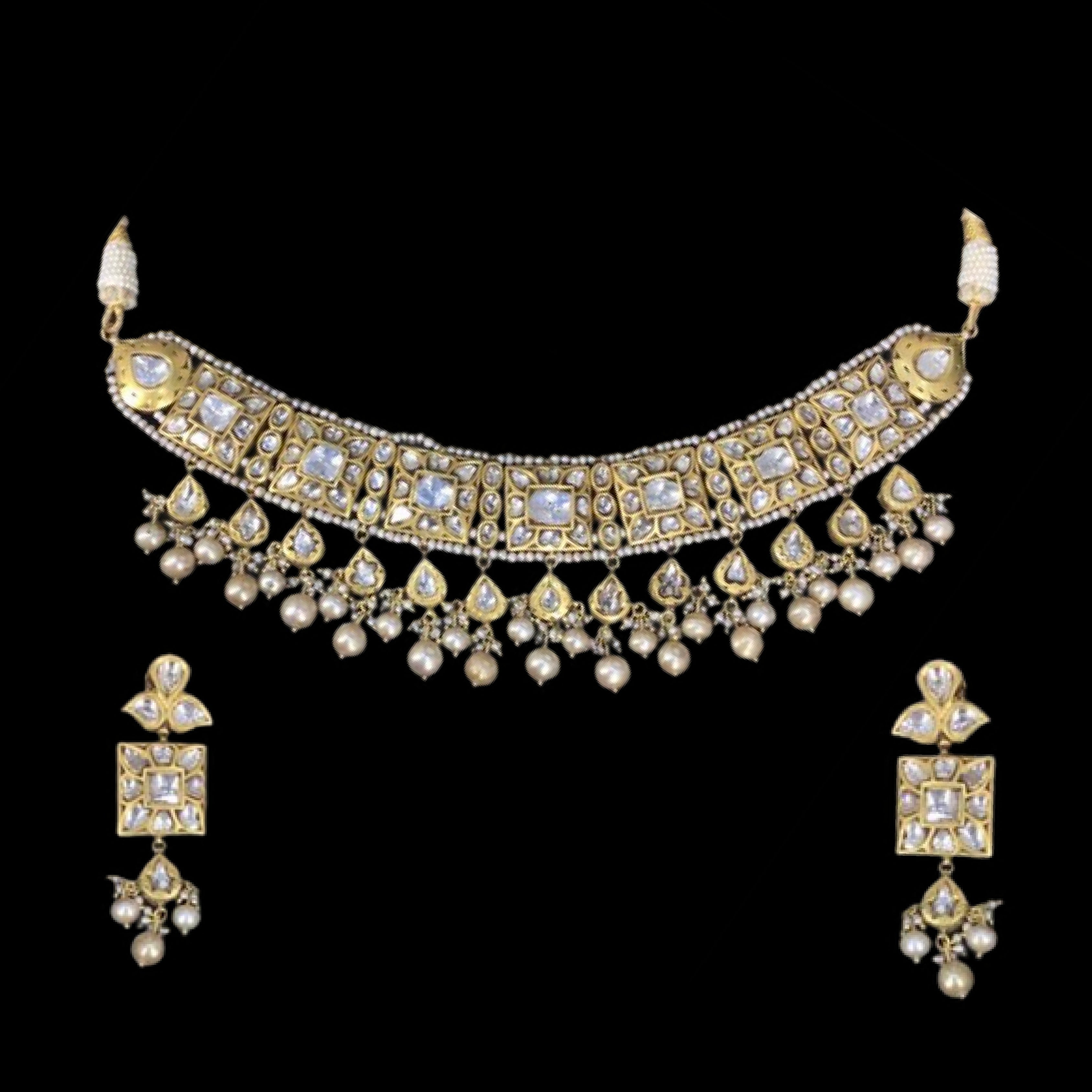 925 Silver Kalanki Polki Choker Necklace Set - Amrrutam