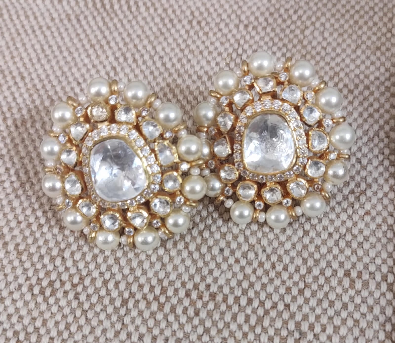 925 Silver Jehnaz Polki Pearl Stud Earrings - Amrrutam 