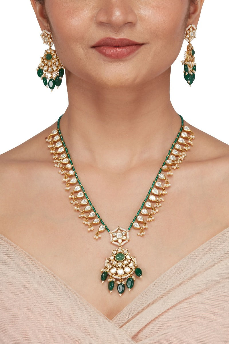 Emerald 925 silver Polki Choker Necklace - Amrrutam