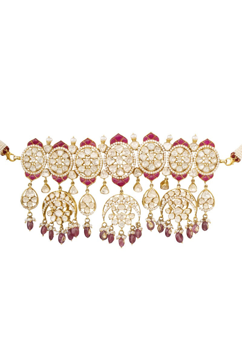 925 Silver Polki Ruby Choker Necklace - Amrrutam