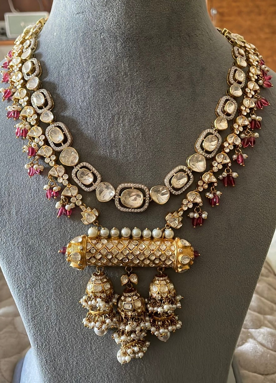 925 Silver Padmaksh Pink Polki Necklace - Amrrutam